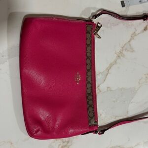 Coach Hot Pink Pebbled Leather Crossbody with Signature Canvas Trim